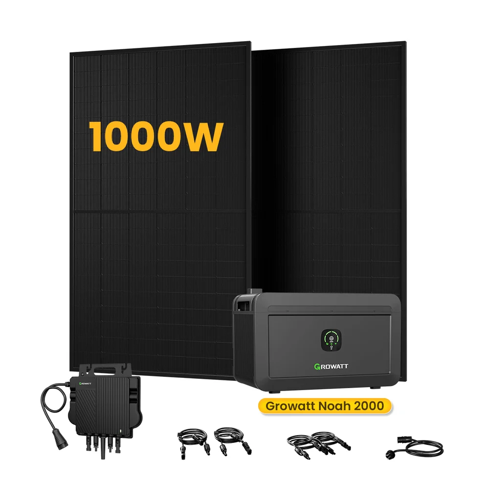 Growatt NOAH 2000 Batteriespeicher für Balkonkraftwerke, mit 2 x 500W Bifaziale Solarmodule